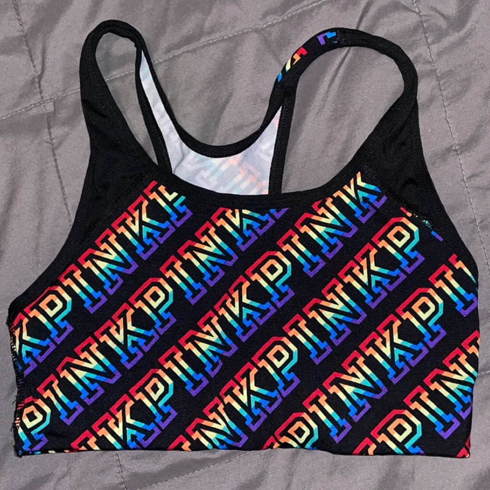 PINK Victoria's Secret Black Rainbow Sports Bra